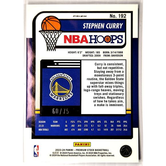 2023-24 NBA Hoops Premium Stock STEPHEN CURRY #192 Blue Pulsar Prizm 60/75 - Picture 2 of 2